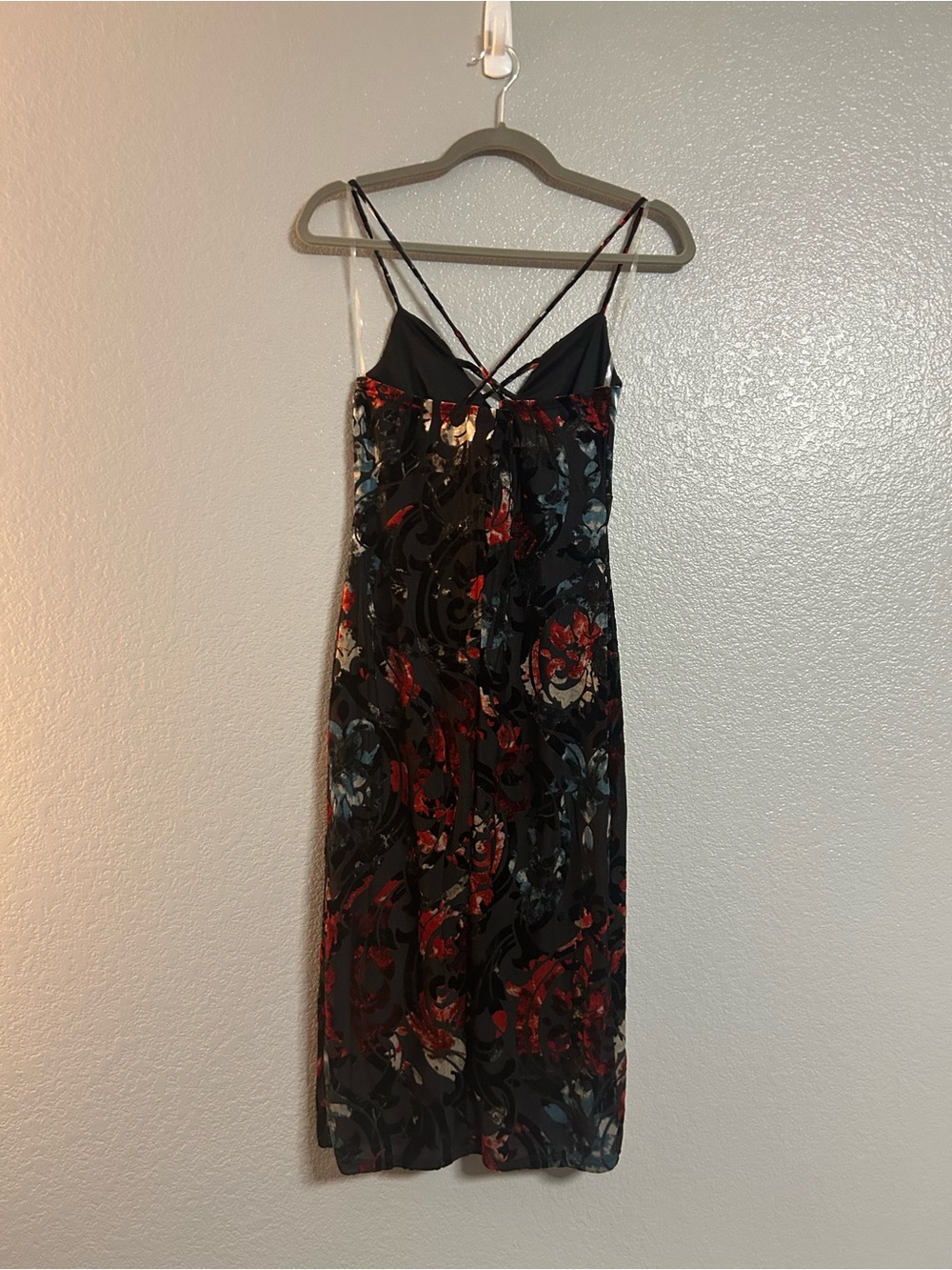 Women’s black red blue velour soft stretch cut out strappy midi dress size small - Picture 6 of 8